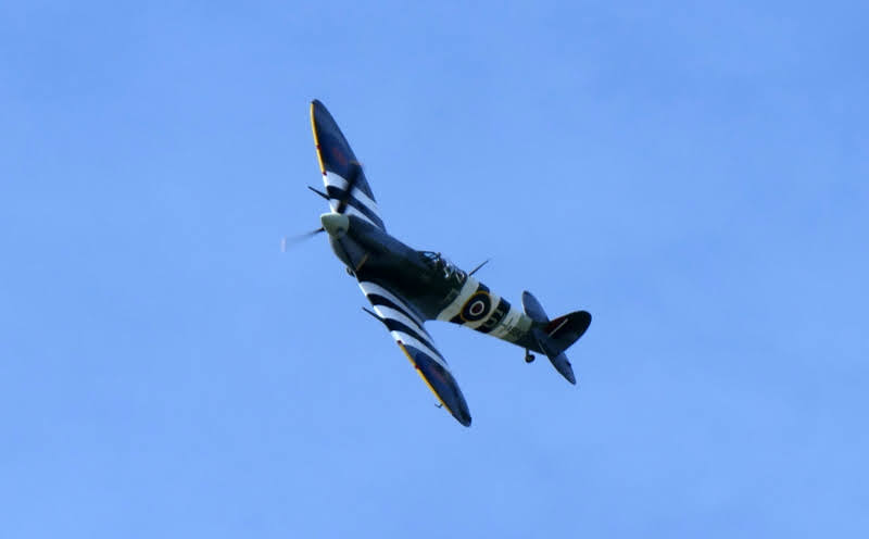 Spitfire in fly past at Langley Mill Boat rally 2023